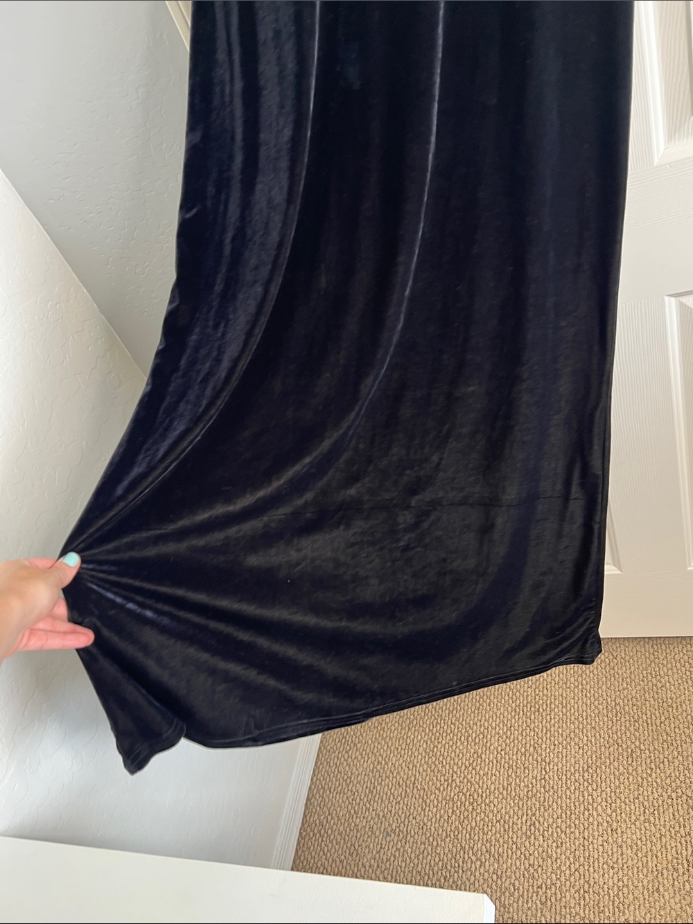 Vintage black velvet mock neck midi dress short sleeve size Large My Michelle - Picture 5 of 8